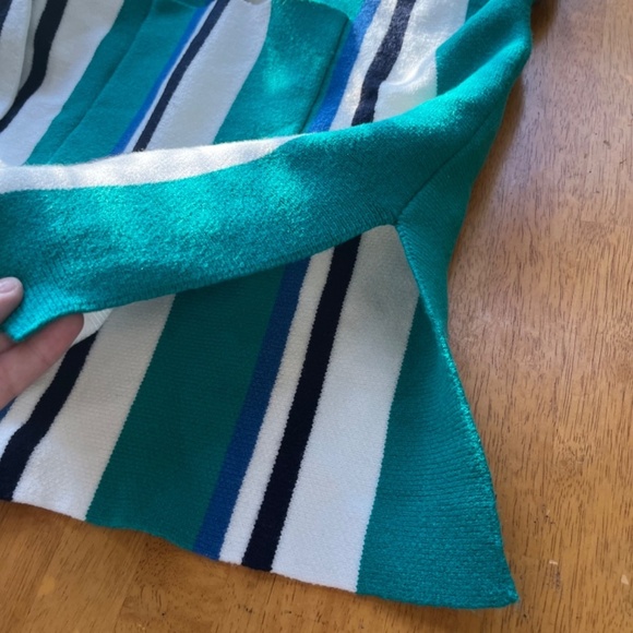 Free People One Size Poncho Striped Hooded Open Knit Kimono Pockets Green White - Picture 12 of 16